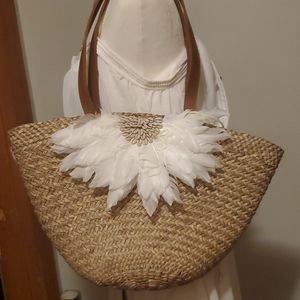 Balinisian handcrafted woms feathers/ shell tote